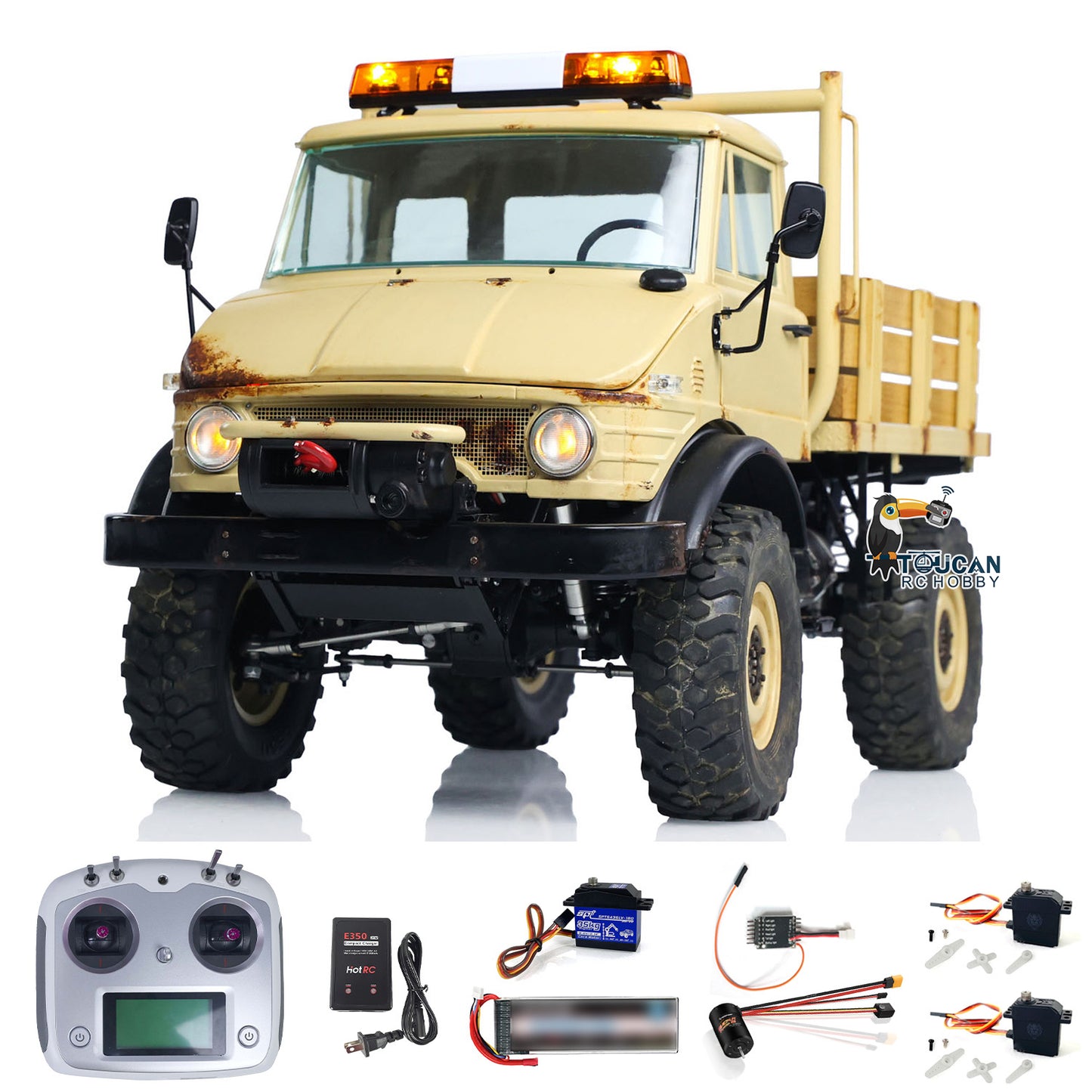 LESU UM406 1/10 Metal RC Off-Road Vehicle 2-Speed Transmission Winch Alloy Wheel Hubs Sound Light System FS I6S Controller for Outdoor Hobbyists