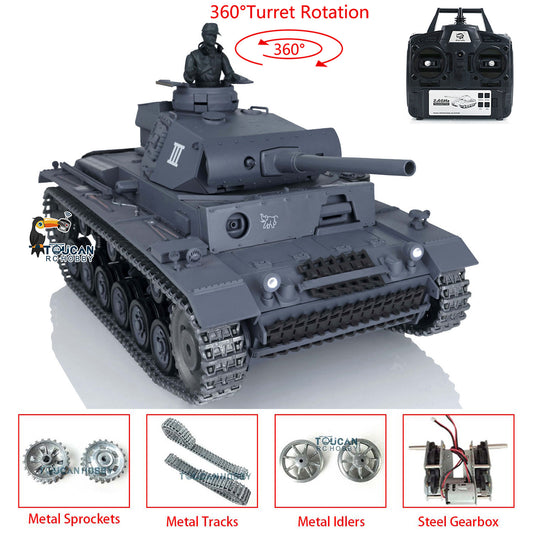 Henglong 1/16 Upgraded German Tank 3848 RC Tank Panzer III L 7.0 w/ 360Degrees Rotating Turret 2 Sounds for Radio Control Tank for