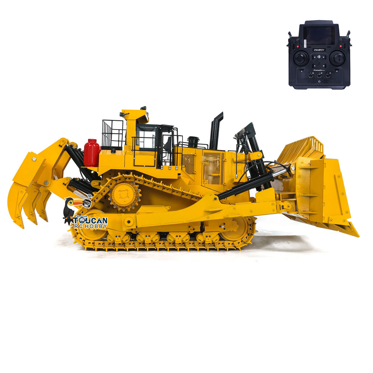 TOUCAN RC HOBBY D11T 1/10 Metal RC Hydraulic Bulldozer PNP 5-Way Valve Dual Pump 3 Rear Plows PL18EV Controller Smoke Light Sound for Model Collectors