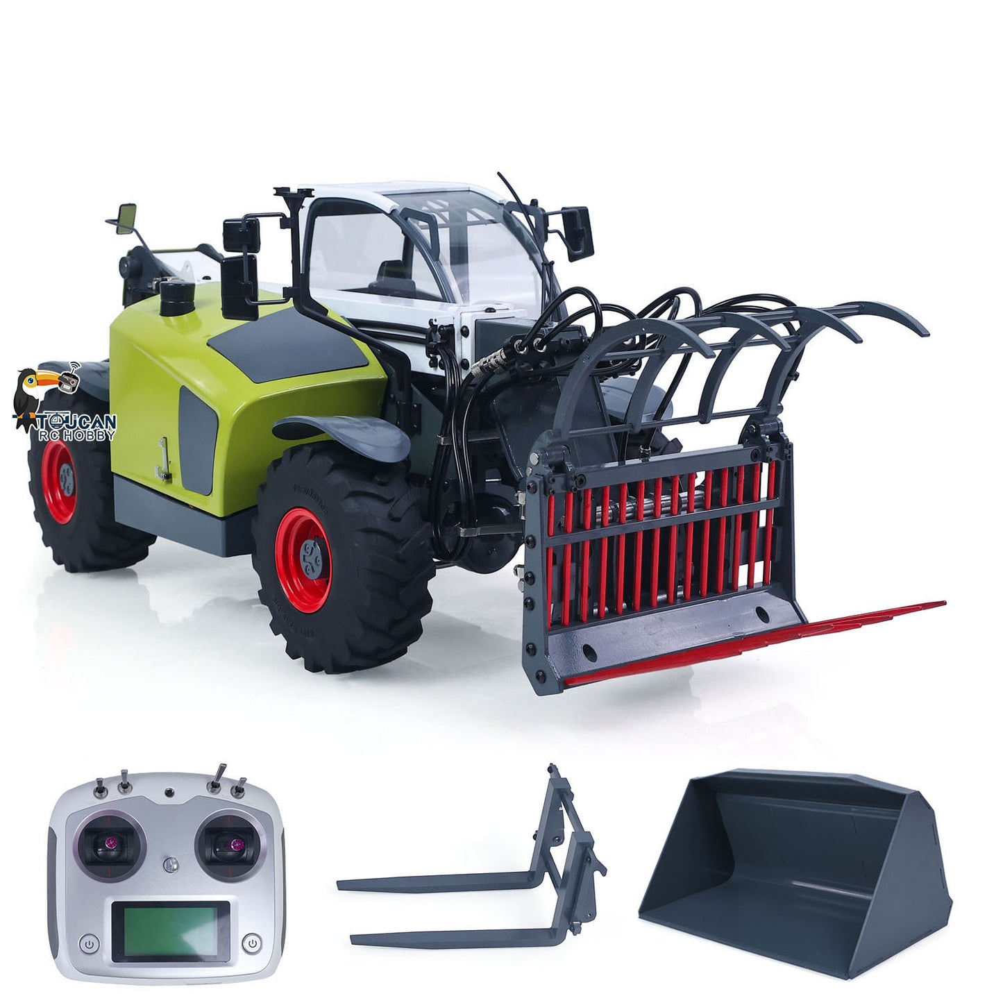 JDM-128 1/14 Metal RC Forklift Multifunctional Telescopic Hydraulic Construction Vehicles 4-Way Vavles Differential Lock 2Axles Steering