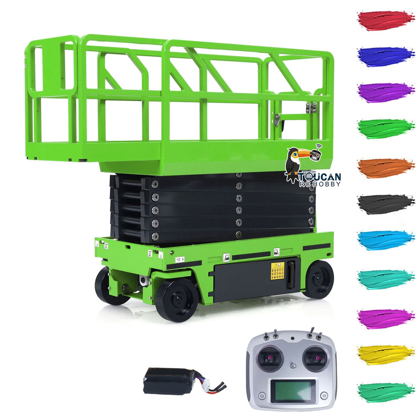 CUT 1/14 Metal Hydraulic Scissor Lift RC Platform Truck TOUCAN Paint Ready to Run Motor ESC Servo I6S Radio Adults Collection