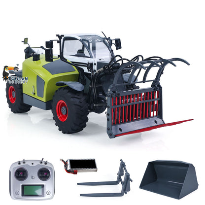 US Stock JDM-128 1/14 Metal Remote Control Hydraulic Telescopic Forklift Painted Model Axle Locks Quick Coupler No Light Sound System