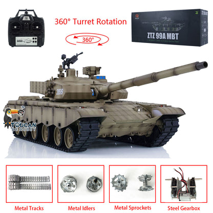 Henglong 1/16 7.0 Upgraded Chinese 99A RTR RC Panzer Remote Controlled Military Car Tank DIY Model 3899A W/ 360 Turret Toys