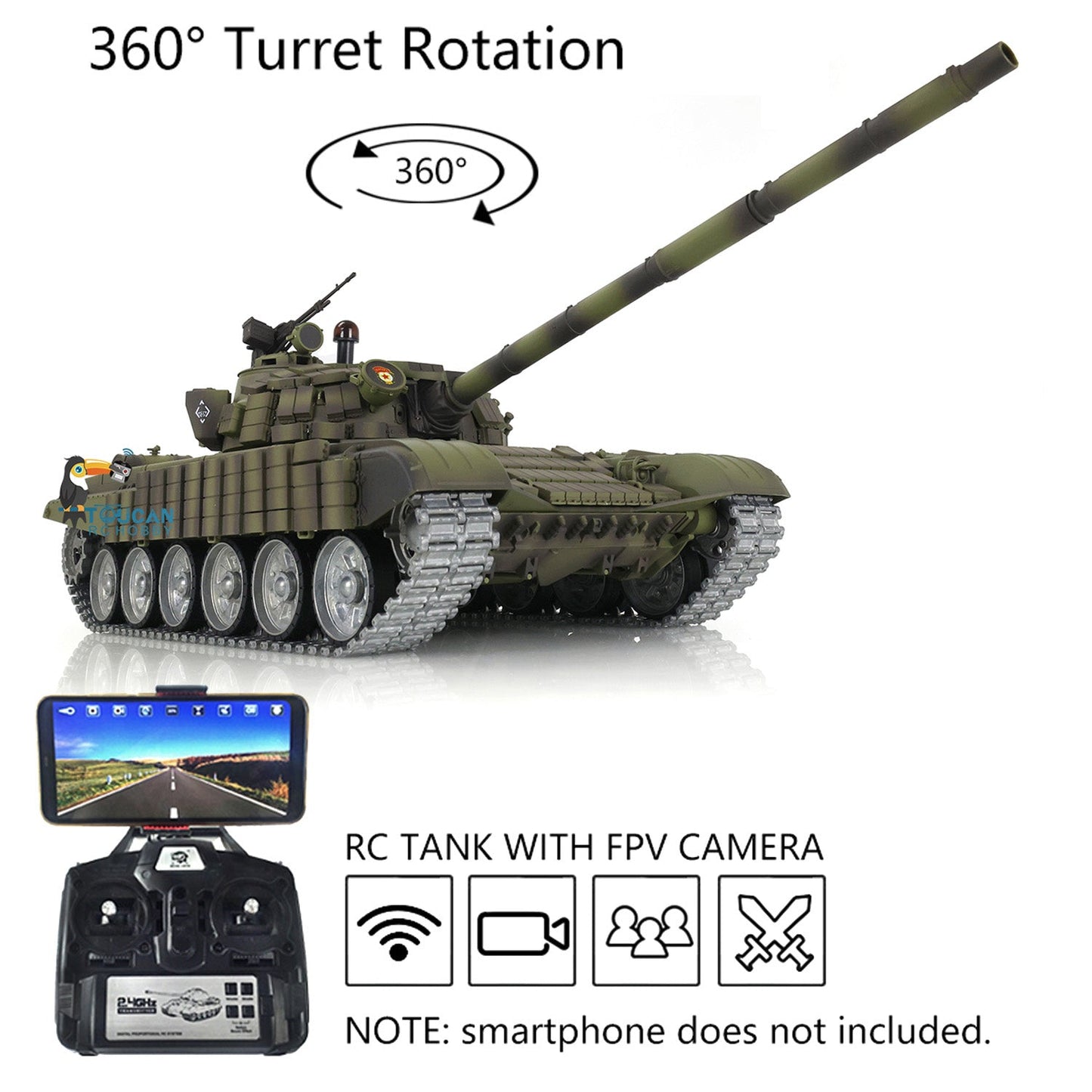 TOUCAN RC HOBBY Heng Long TK7.0 1/16 T72 3939 Soviet Union KV-1 3878 RC Tank FPV 360 Degree Turret BB IR Metal Barrel Tracks Drive Idler Road Wheels