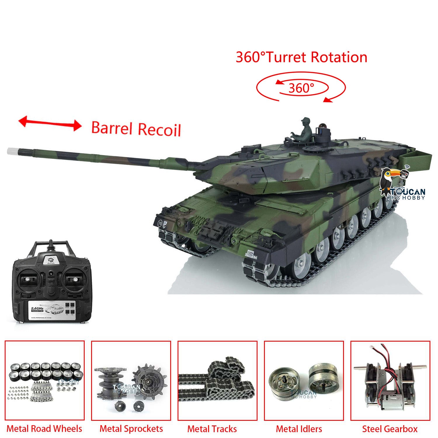 Henglong Military Tank 1/16 TK7.0 Leopard2A6 RC Tank Upgraded 3889