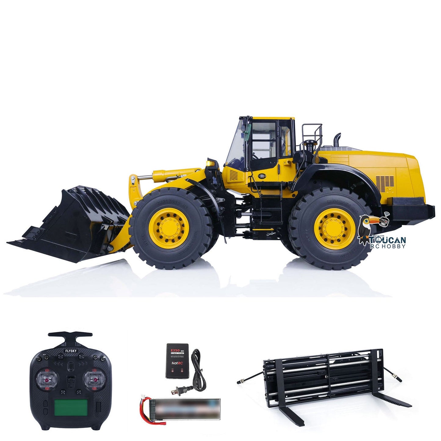 US Stock Metal 1/14 RC Hydraulic Loader WA480 Heavy Construction Machine Differential Lock Axles Quick Coupler Fork Light Sound ST8