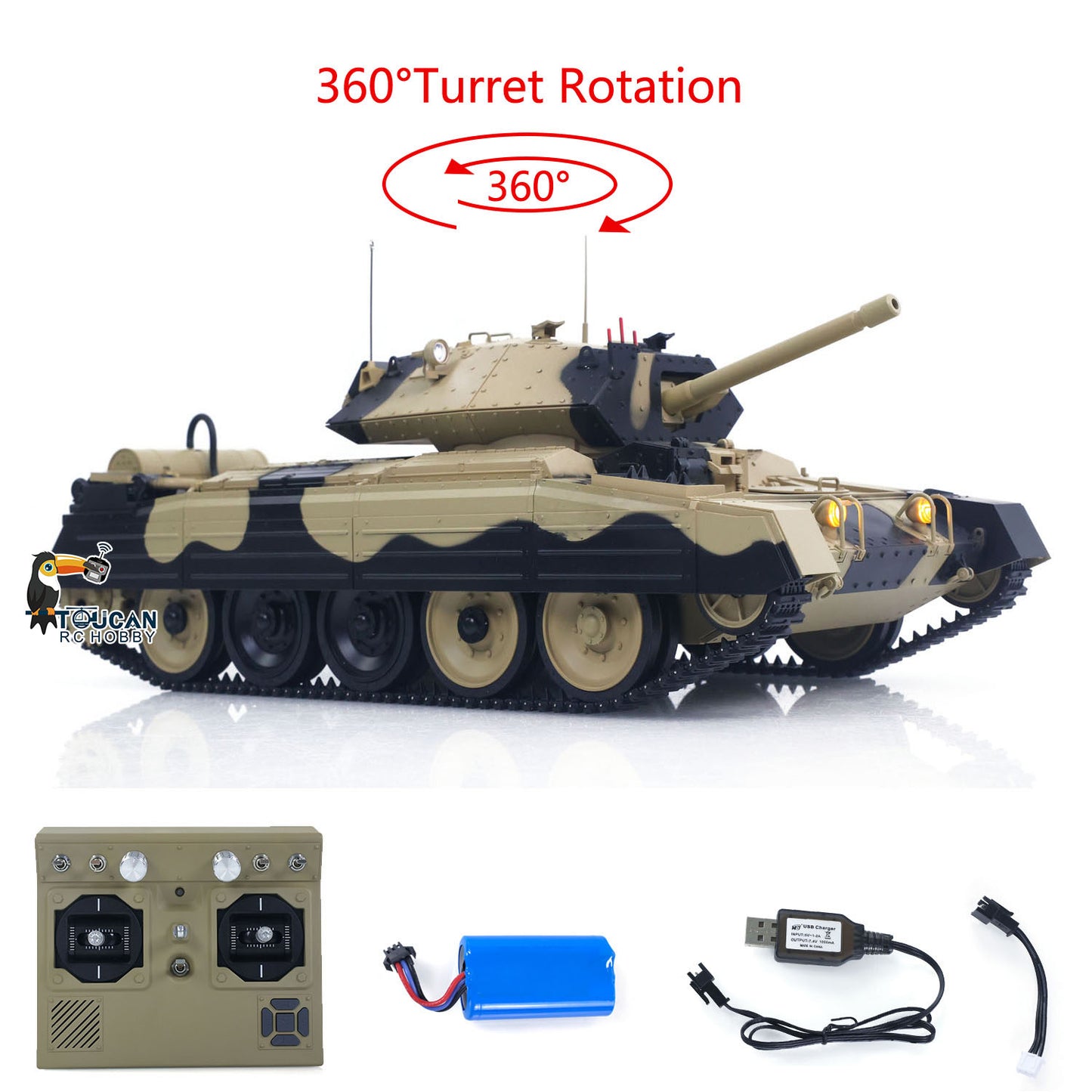 Fast Free Shipping for EU 1/16 2.4G RC Military Tank CoolBank Crusader MK III Wireless Control Battle Tank Model 360??Turret Rotary Smoke Sound Lights RTR