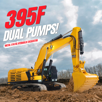 55KG Metal 1/12 RC Hydraulic Excavator 395F Remote Control Digger Dual Pump RTR Heavy Machine Flysky ST8 Radio Battery 6CH Valve