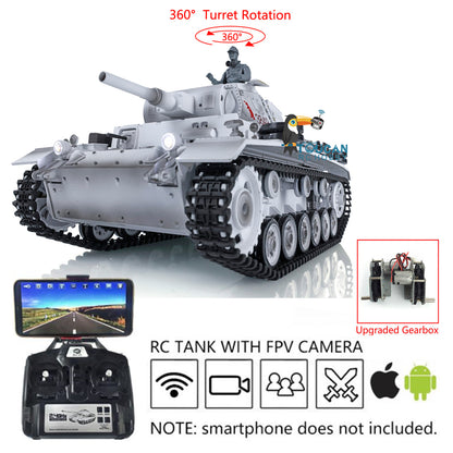 2.4G Henglong 1/16 7.0 Panzer III H RC FPV Tank 3849 360 Degrees Turret Steel Gearbox Radio Controller Idle Smoking Generator Infrared Combating Transmitter&Receiver