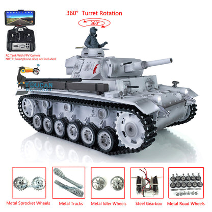Henglong 1/16 Snow FPV 7.0 Customized Panzer III H RTR RC Tank 3849 Metal Wheels Infrared Combating Transmitter&Receiver Radio Controller Battery