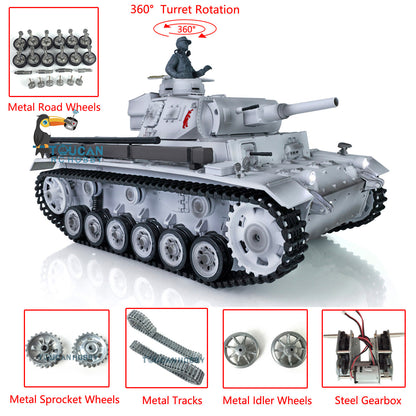 Henglong 1/16 Snow 7.0 Customized Panzer III H RTR RC Tank 3849 Metal Wheels Tracks Barrel Radio Controller 360 Degree Turret Rotation Infrared Combating Transmitter Receiver
