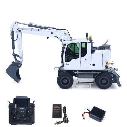 1/14 Remote Control Hydraulic Wheeled Excavator 7CH Valves 2WD/4WD Metal RC Digger RTR Axle Lock Flysky PL18EV Lite Light System