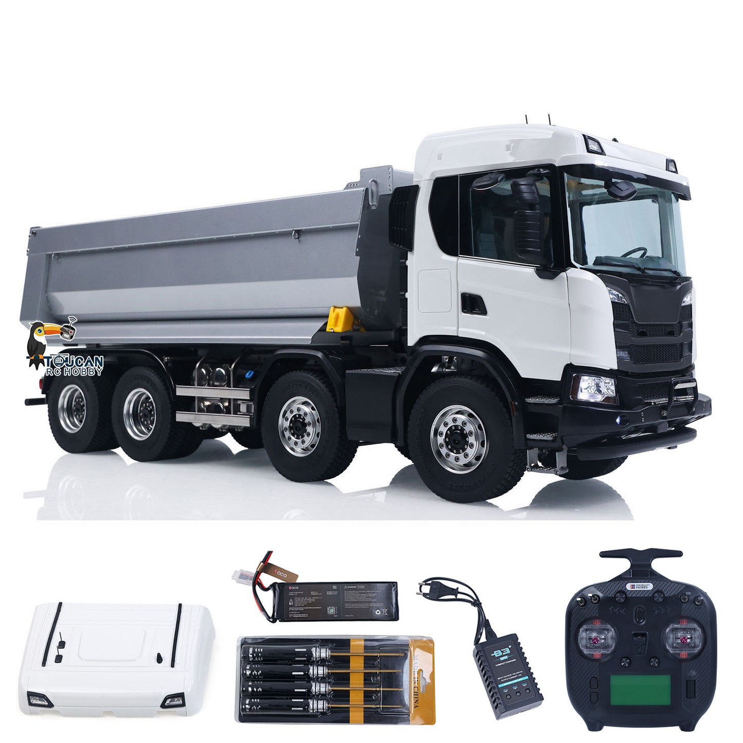 In Stock Double E 1/14 8X8 Remote Control Hydraulic Dump Truck 2Speed RC Model Tipper Metal Chassis Differential Lock FLYSKY ST8 Radio