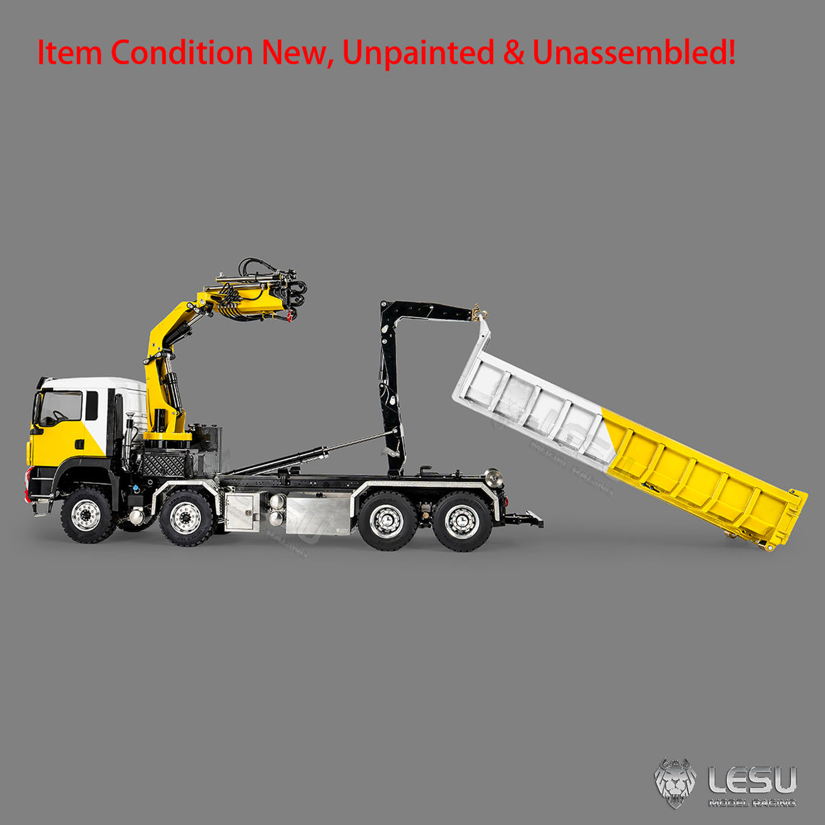 TOUCAN RC HOBBY LESU Z0125 1/14 8x8 RC Hydraulic Crane Roll Off Dumper Truck with TGS Cabin Folding Hook Lift 3 Speed Gearbox Differential Lock Metal Chassis