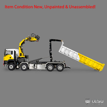 TOUCAN RC HOBBY LESU Z0125 1/14 8x8 RC Hydraulic Crane Roll Off Dumper Truck with TGS Cabin Folding Hook Lift 3 Speed Gearbox Differential Lock Metal Chassis