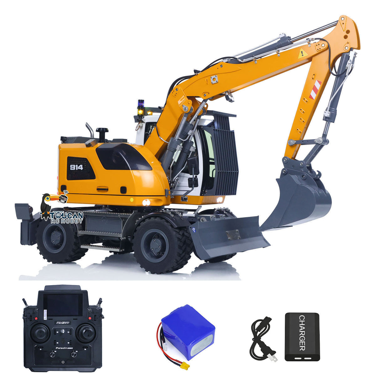 CUTModel LR914 1/14 Metal RC Hydraulic Wheel Excavator RTR 3 Arms 8-Way Valve Digger