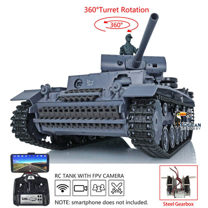 TOUCAN RC HOBBY Henglong 1/16 Plastic 7.0 3848 3849 Panzer III H L RC Tank FPV 360 Degree Turret Infrared System BB Smoke Steel Driving Gearbox Metal Barrel