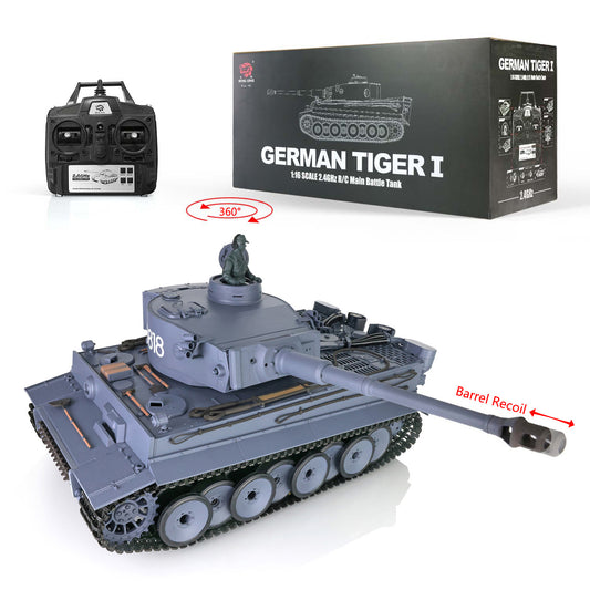 Henglong 1/16 Plastic German Tank 3818 Tiger I RC Tank 7.0 Version Battle Tank w/ 360Degrees Rotating Turret Barrel Recoil Steel Gearbox