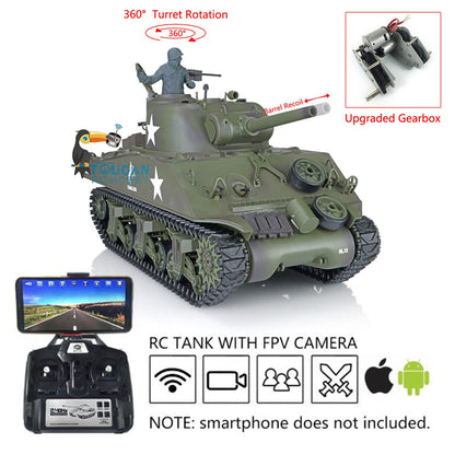 TOUCAN RC HOBBY Henglong 1/16 TK7.0 Plastic USA M4A3 Sherman 3898 RTR RC Tank Barrel Recoil FPV 360 Degrees Turret Infrared Combat BB Smoke Steel Gearbox