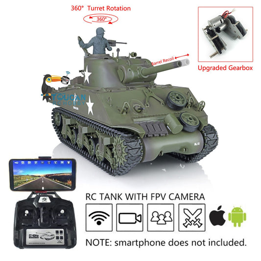 TOUCAN RC HOBBY Heng Long 1/16 TK7.0 Plastic USA M4A3 Sherman 3898 RTR RC Tank Barrel Recoil FPV 360 Degrees Turret Infrared Combat BB Smoke Steel Gearbox
