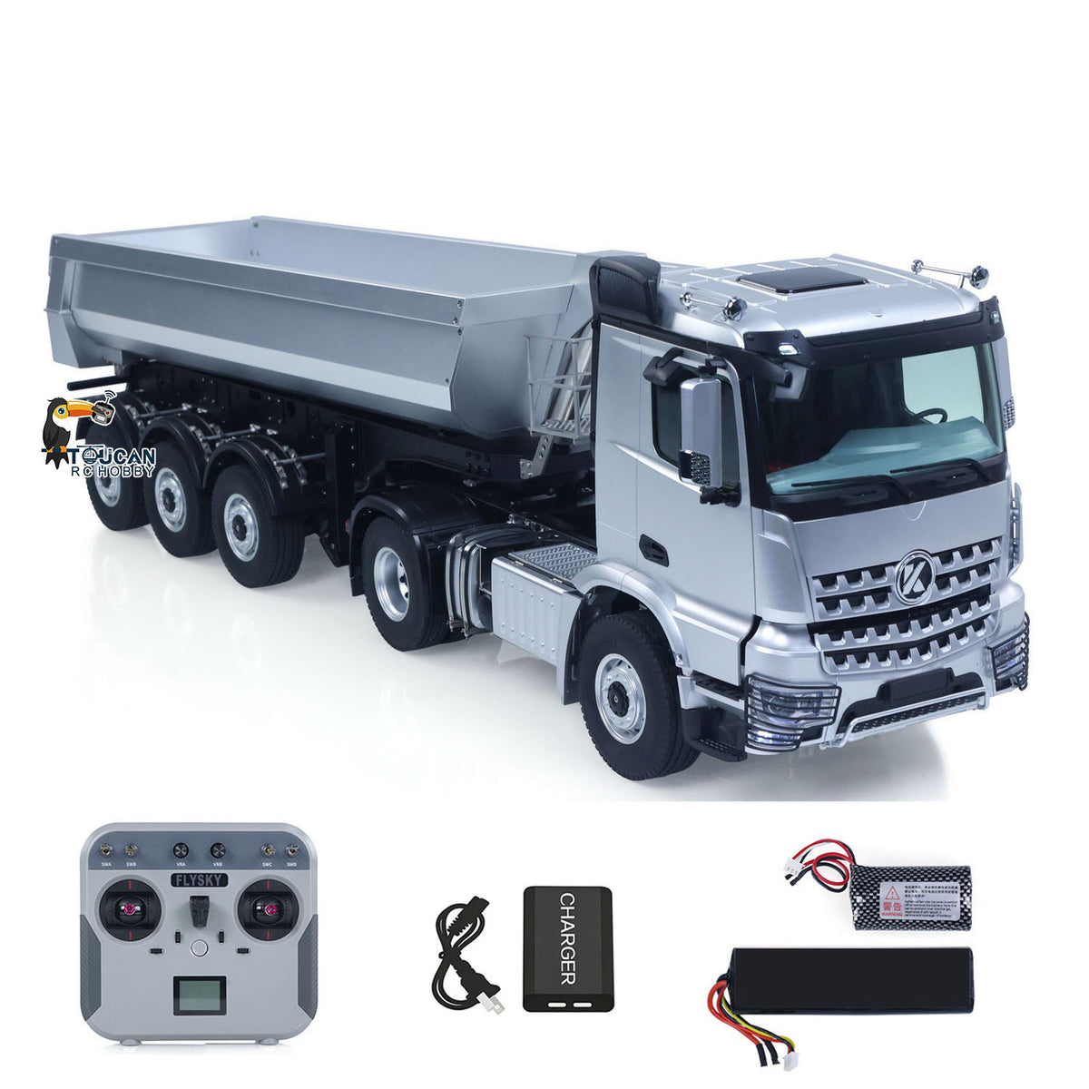 TOUCAN RC HOBBY Kabolite Metal 1/14 4X4 RC Tractor Truck 3Axles Electric Lifting Dump Trailer 5801 RTR Remote Control Emulated Car Hobby Model 2-speed Transmission Battery Light Sound