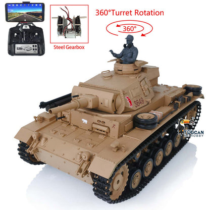 TOUCAN RC HOBBY Henglong 1/16 Plastic 7.0 3848 3849 Panzer III H L RC Tank FPV 360 Degree Turret Infrared System BB Smoke Steel Driving Gearbox Metal Barrel