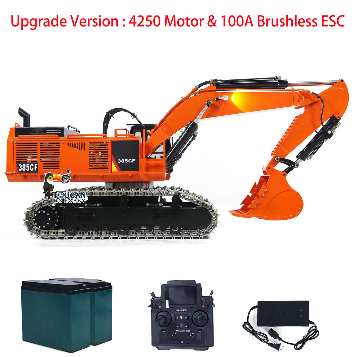 Toucan RC Hobby Pelleteuse hydraulique RC en métal 1/12 RC 395F 55 kg - Double Pompe RTR - Machine Lourde Flysky ST8 - Batterie Radio 6CH