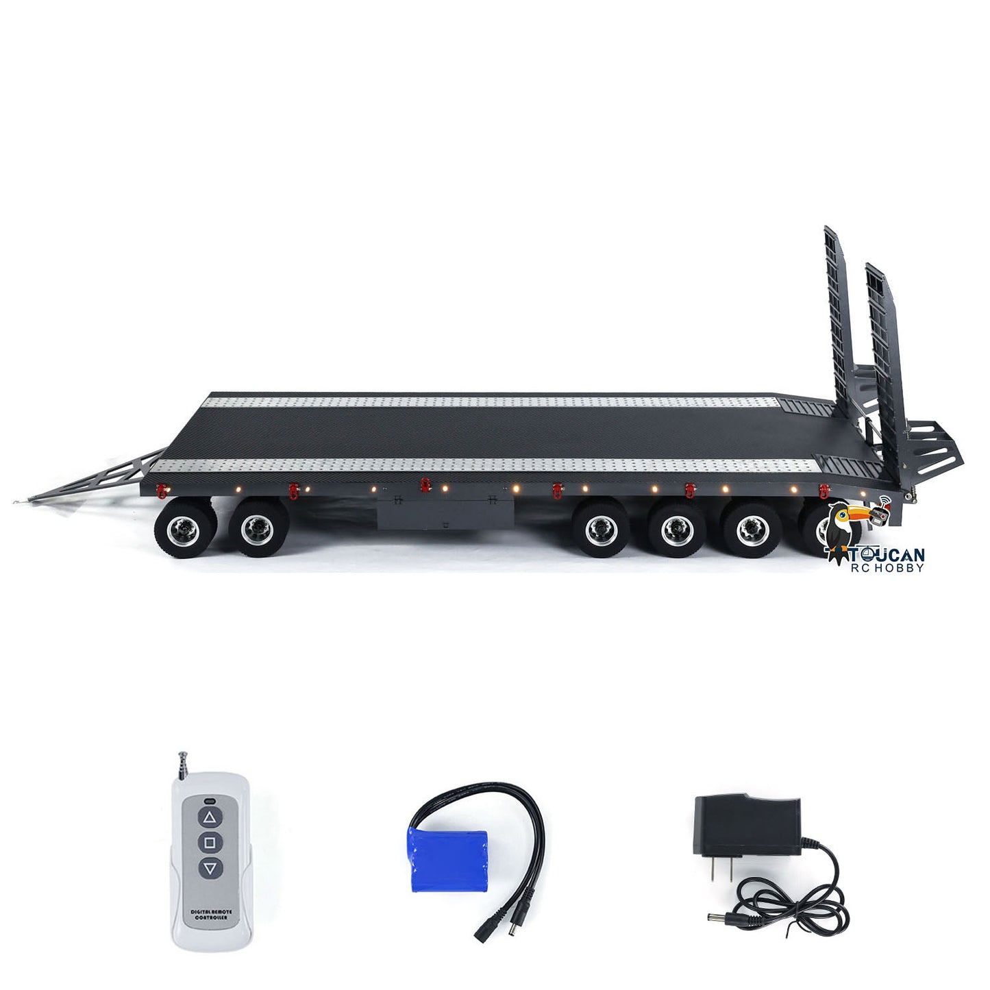 Metal 6 Axles Full Trailer Painted for 1/10 1/8 1/7 RC Car 1/14 1/12 Hydraulic Trucks Remote Construction Vehicles DIY Model
