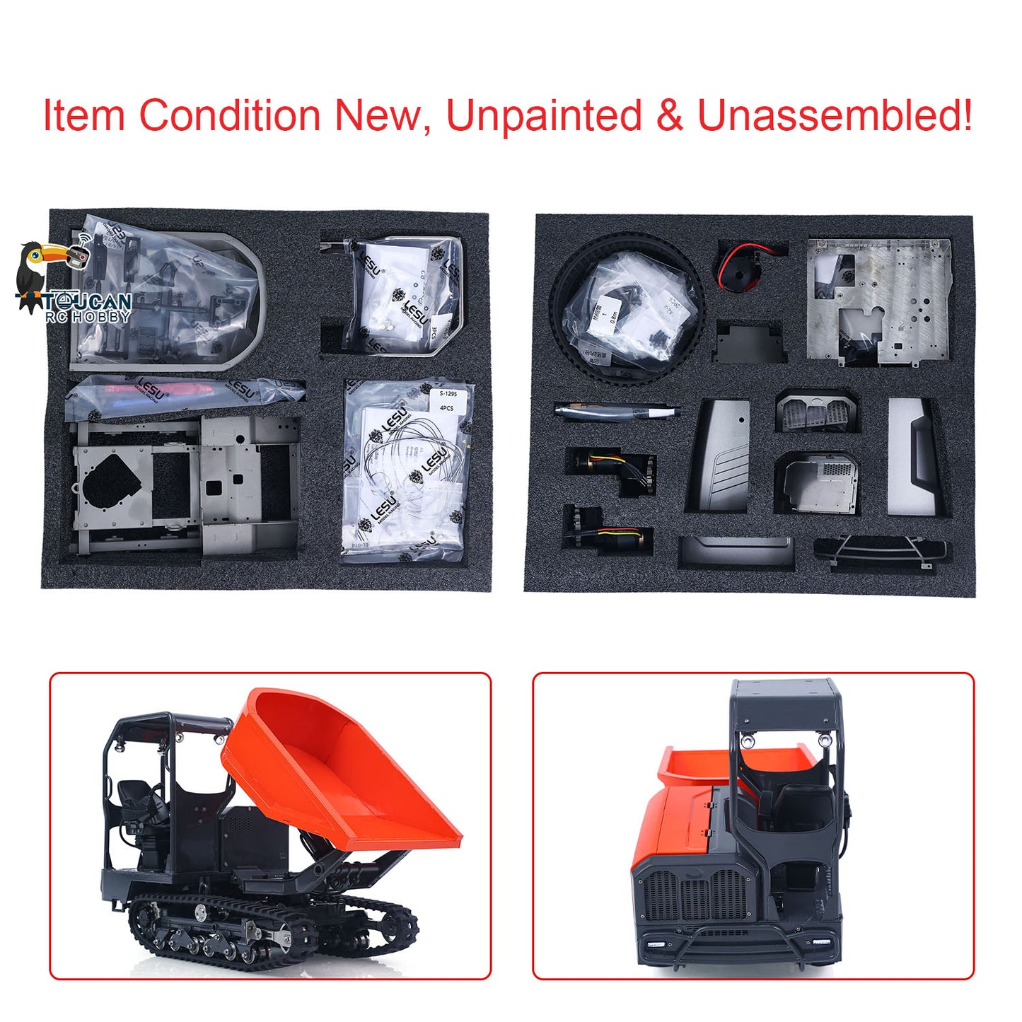 1/14 Hydraulic Remote Control Tracked Dumper KC300HR-5 Unpainted KIT LESU Metal RC Tipper Model Light System No Battery