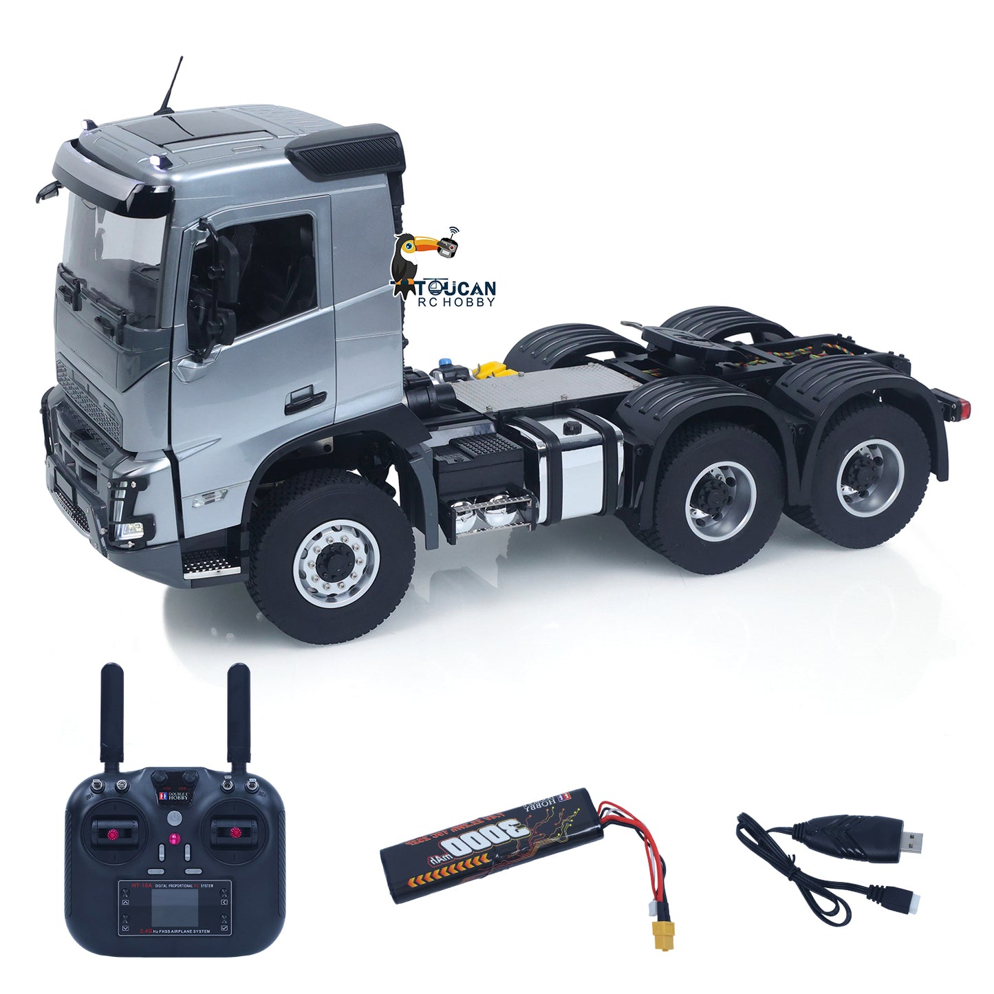 Double E 1/14 6X4 Remote Control Tractor Truck FMX RC Model Vehicle 2Speed Metal Gearbox Chassis Rail Openable Door HotRC Radio