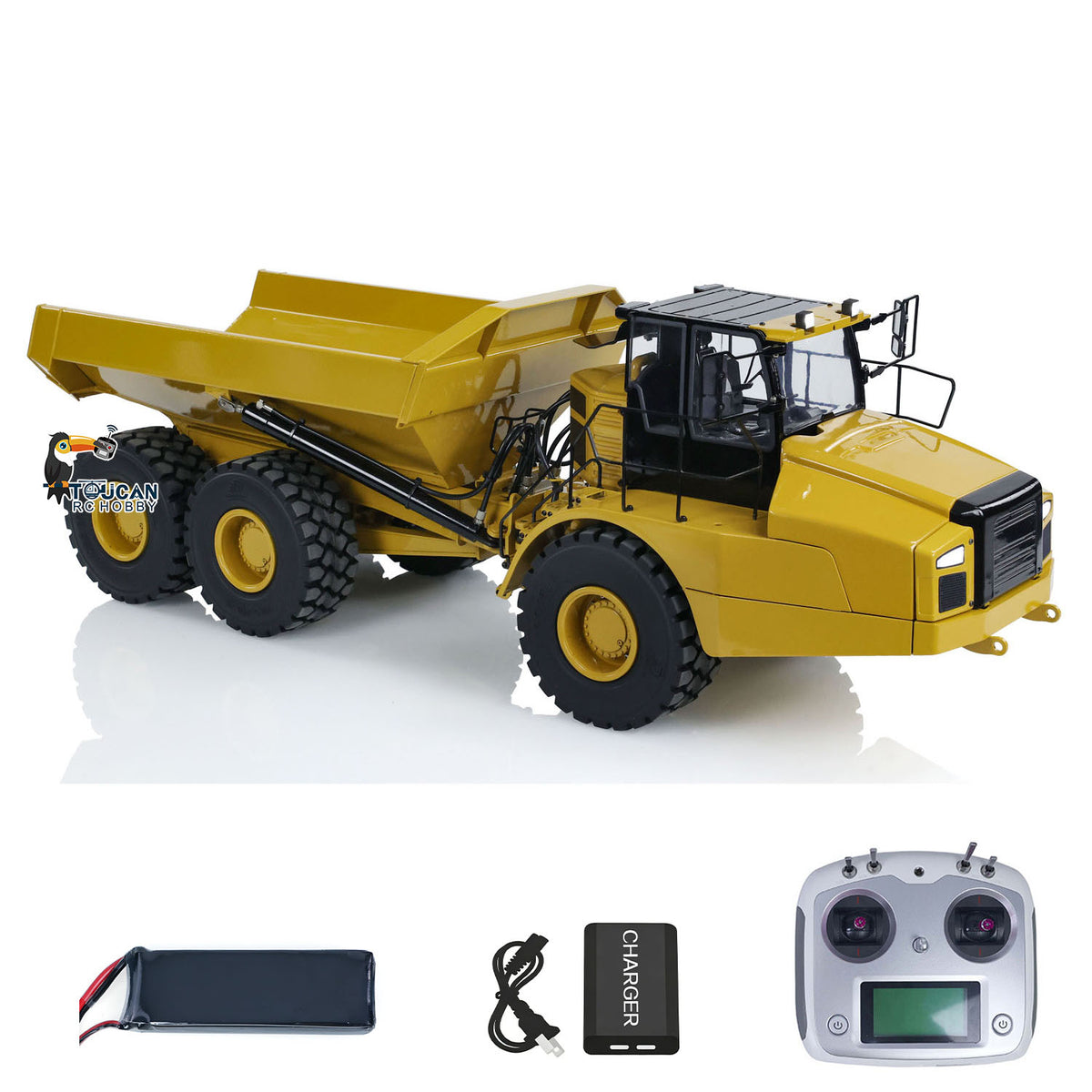 TOUCAN RC HOBBY JZModel 1/14 Ready To Run DIM 745D Metal Hydraulic RC Articulated Truck 745D 6*6 Light Sound Interior Trim of Cab Remote Control Battery