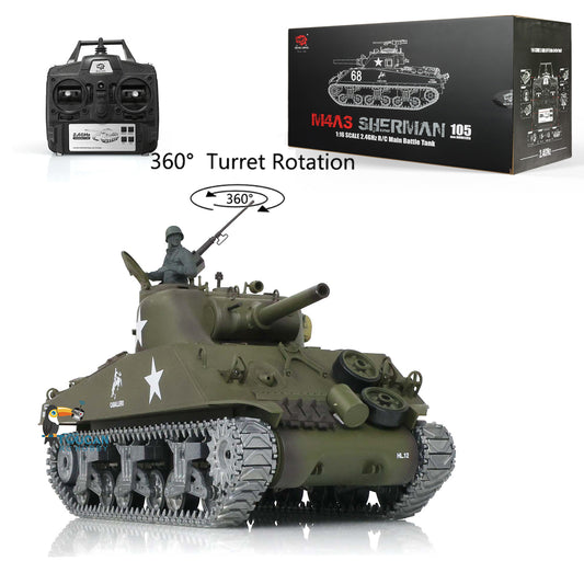 US Stock Henglong 1/16 Scale Customized Mainboard 7.0 M4A3 Sherman RC Tank 3898 Model 360 Turret Metal Tracks Road Wheels