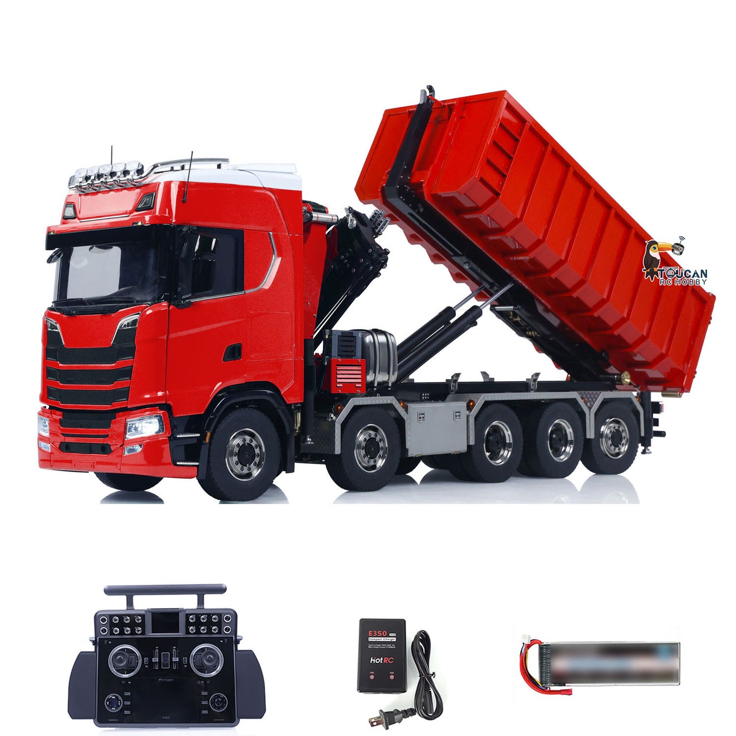770S 1:14 5 Axles 10x10 Metal Chassis RC Hydraulic Dump Truck Remote Control Crane Full Roll Off Dumper Frsky XE Lite RC Vehicle Model