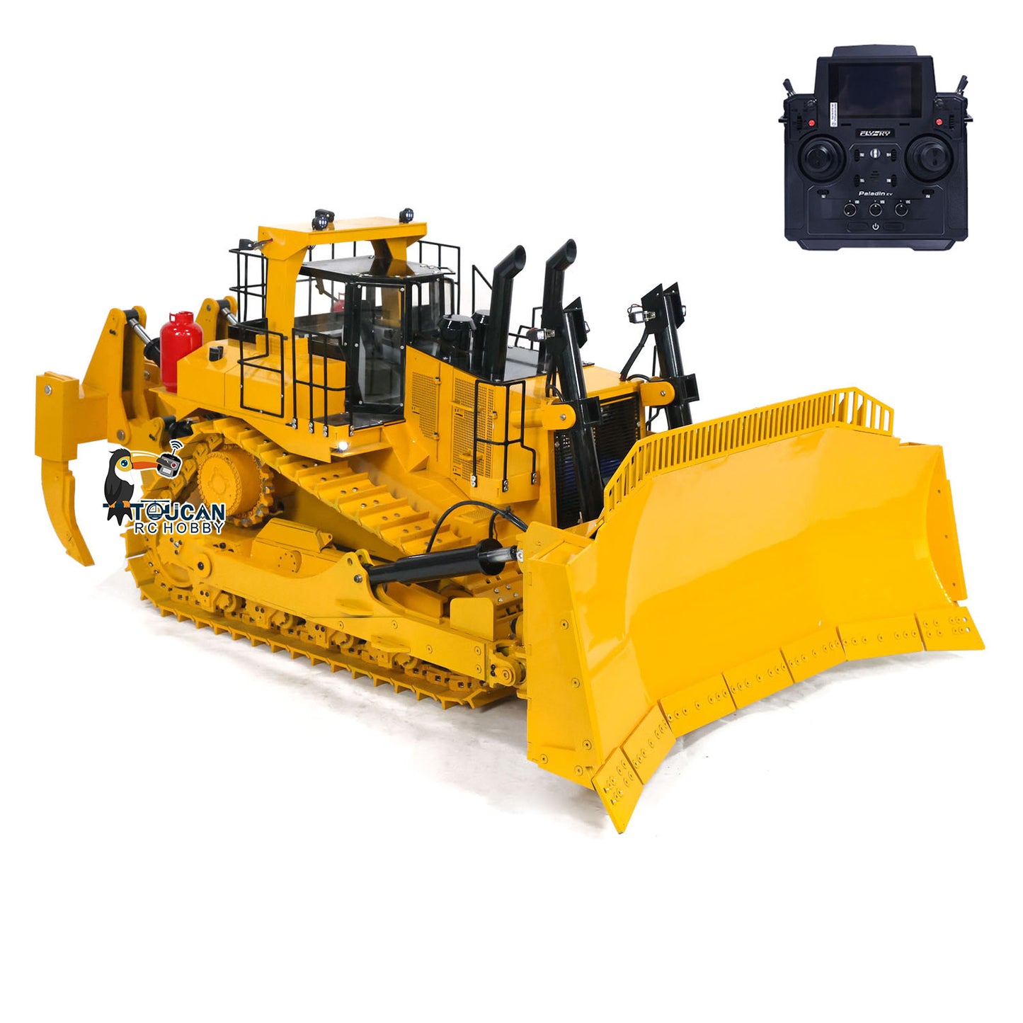 TOUCAN RC HOBBY D11T 1/10 Metal RC Hydraulic Bulldozer PNP 5-Way Valve Dual Pump 3 Rear Plows PL18EV Controller Smoke Light Sound for Model Collectors