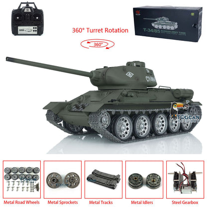 Henglong 1/16 7.0 Soviet T34-85 RC Tank 3909 360 Degrees Metal Wheels Tracks Wheels Suspension Radio Controller Infrared Combating Transmitter & Receiver