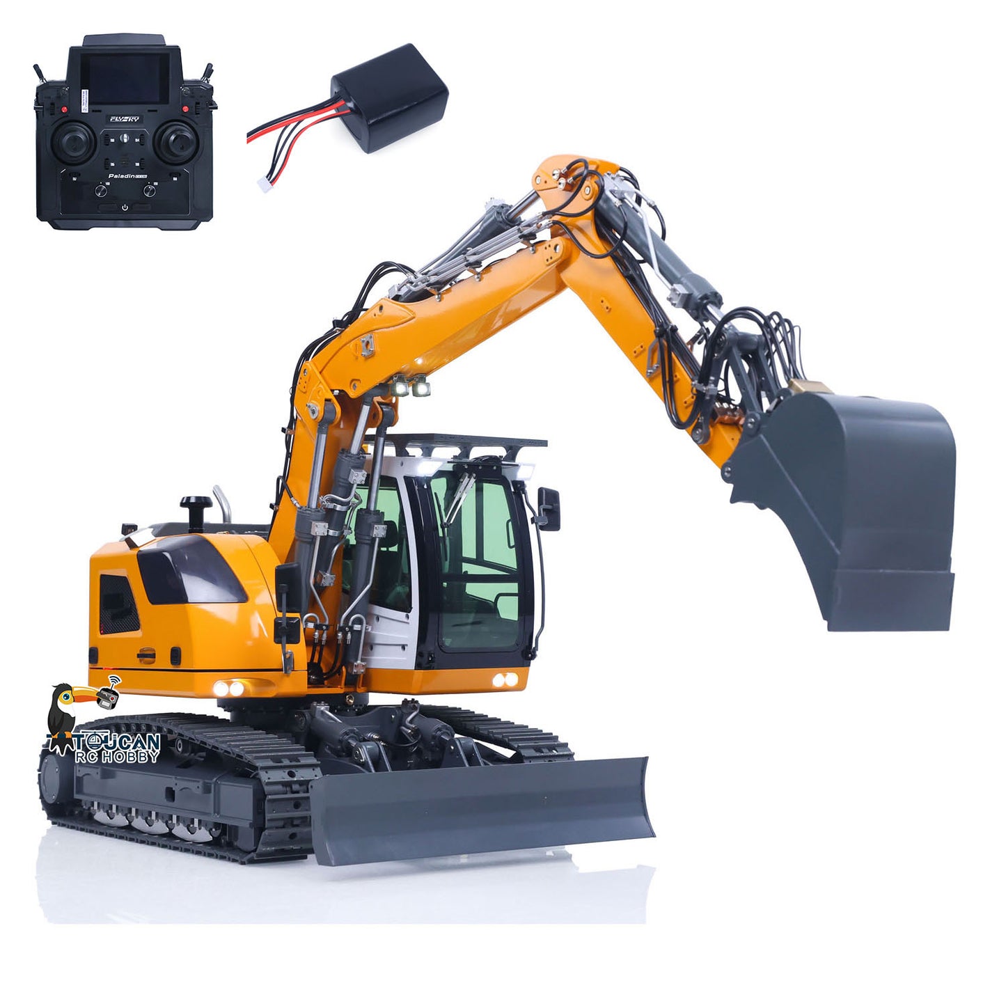 CUT Model LR914 PRO MAX 1/14 Metal RC Hydraulic Excavator RTR 8-Way Valve 3 Arm Digger PL18EV Lite Controller Quick Coupler Light Sound Brushless Drive Motor for Collectors