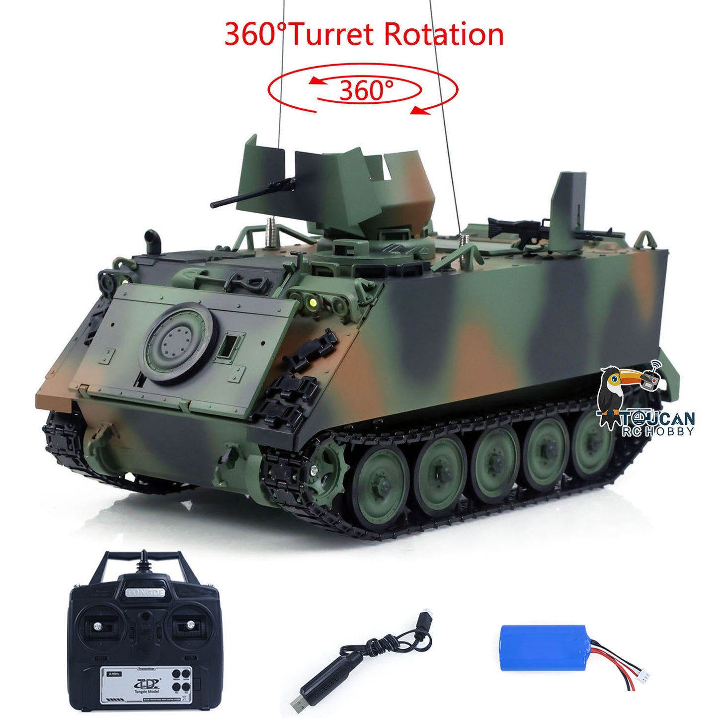 TD Metal 1/16 RC Tank M113A1 Pro Edition Remote Control Electronic Toy 360 Turret Rotation Infrared Combat System Smoke Unit Light Sound Adjustable Tracks Metal Wheels Gearboxes Battery
