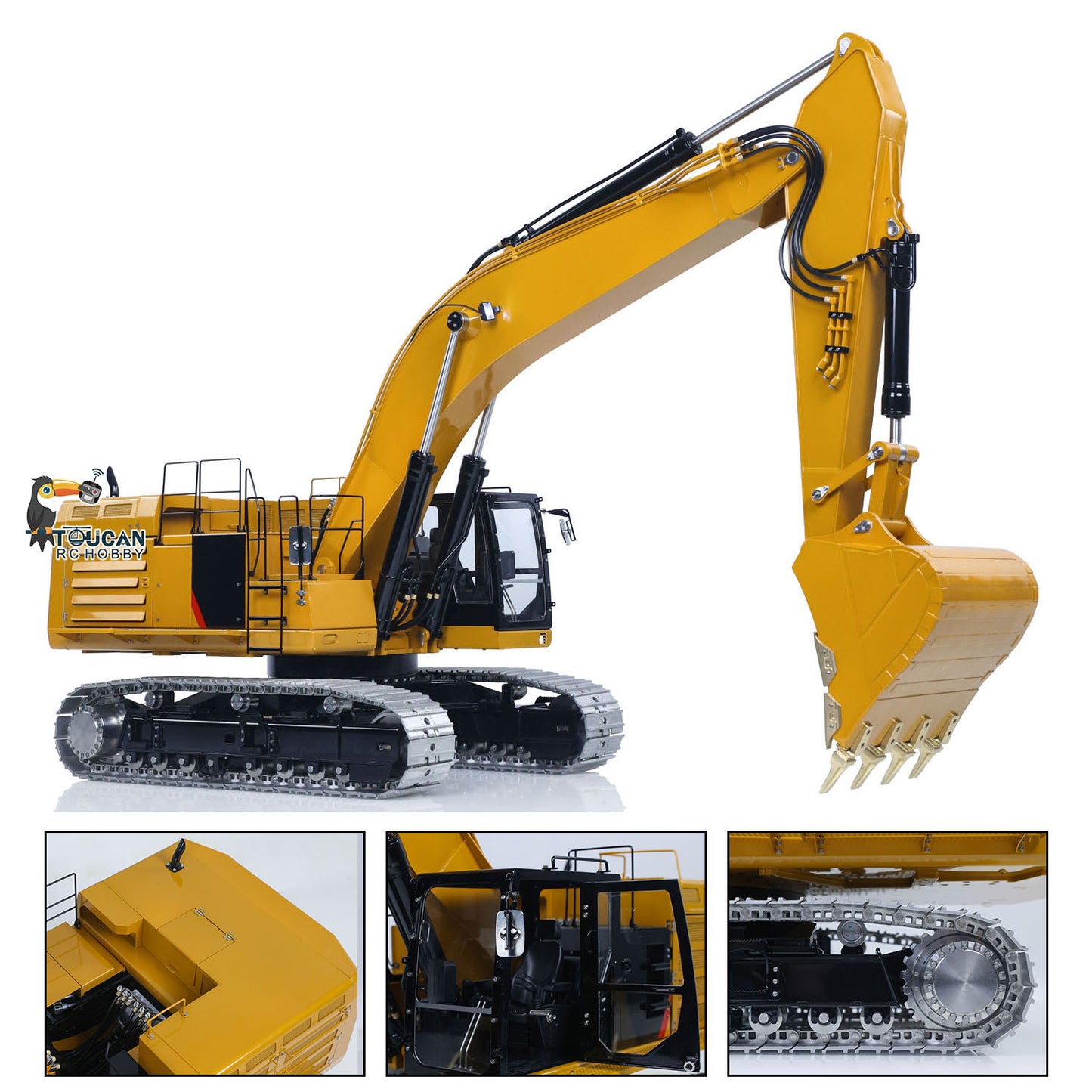 LESU 1/14 Metal RC Excavator 374F Remote Control Hydraulic Digger Model Construction Vehicle Protective Fences Hydraulic Quick Coupler Bucket Trailer Crusher  Hammer DIY Parts Lights Motor