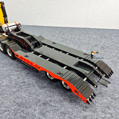 TOUCAN RC HOBBY HHG Model 1/14 Metal 2 Axle Flatbed Trailer Manual Width Adjustable 18-23cm with Lights Stainless Steel Wheels for RC Tractor Truck Model