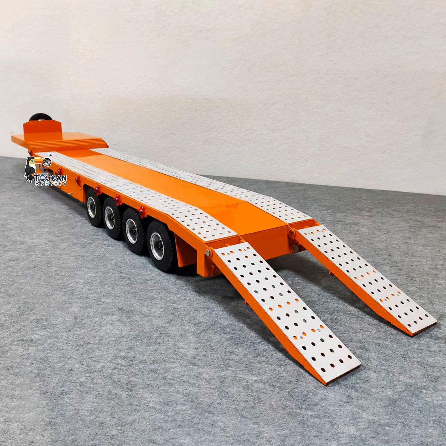 1:14 4-axle Metal Trailer for RC Tractor Car Trucks Electric Tailgate Legs Painted Assembled DIY Model Battery