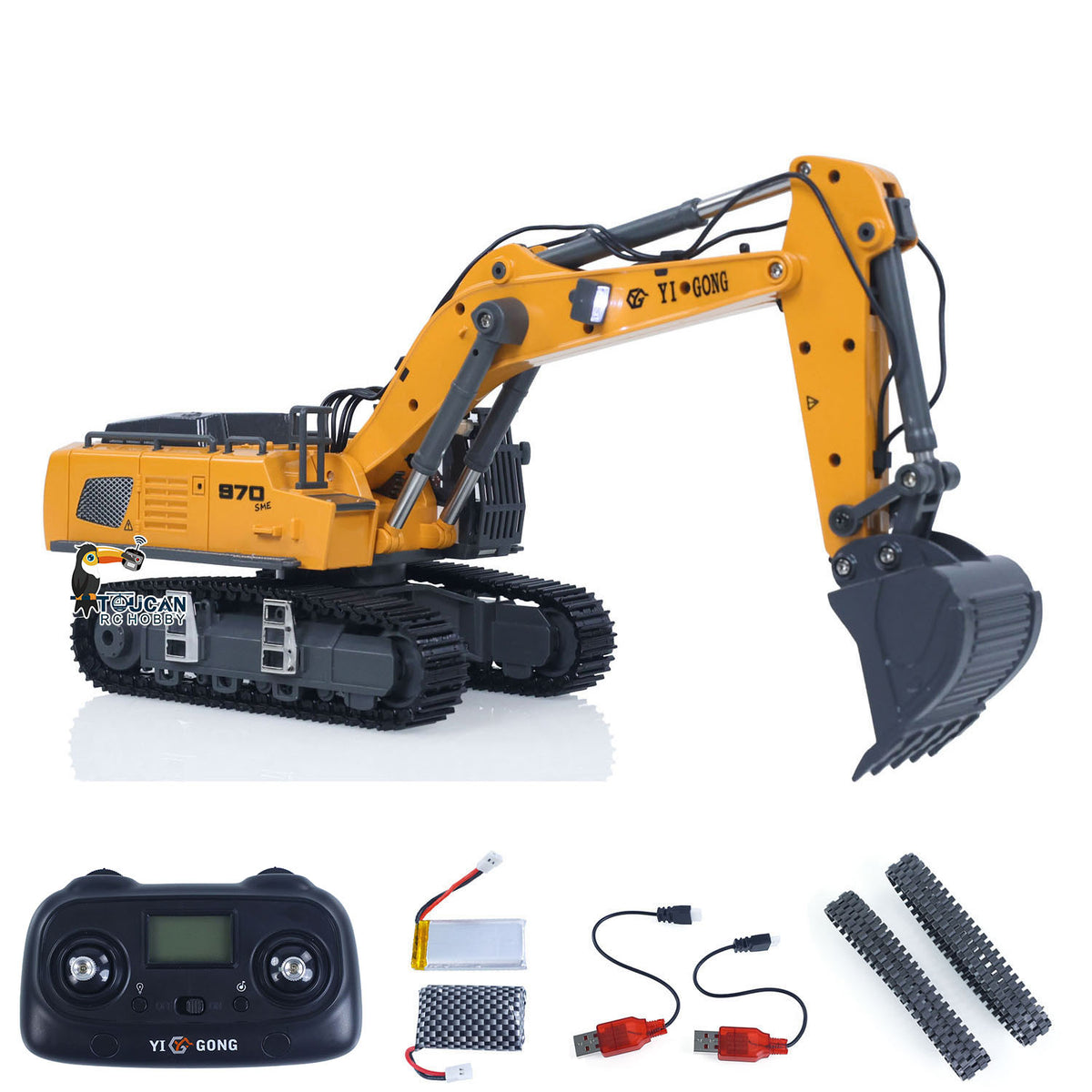 TOUCAN RC HOBBY Yi Gong Fast Free Shipping for EU 1/50 Electric RC Excavator K970 Remote Control Digger Construction Car Metal Bucket Tracks Lights Sounds Finished Model Toys