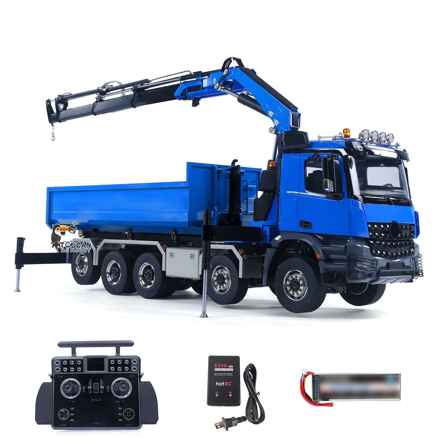 Toucanhobby 1/14 10x10 Metal RC Hydraulic Roll on off Crane Dumper Truck Tipper Vehicle 3-Speed Gearbox Rear Steering Lift XELite Controller 9-way Reversing Valve Light