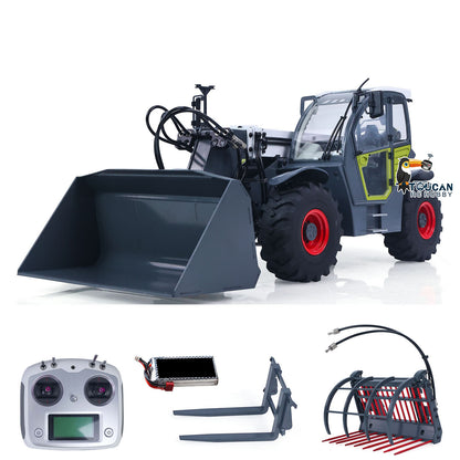 US Stock JDM-128 1/14 Metal Remote Control Hydraulic Telescopic Forklift Painted Model Axle Locks Quick Coupler No Light Sound System