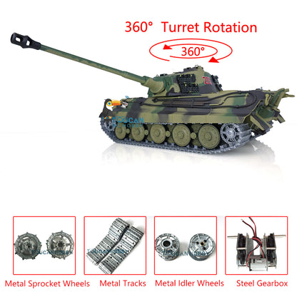 Henglong 1/16 7.0 Radio Control Tank German King Tiger Upgraded 3888A RC Tank W/ 360Degrees Rotating Turret Metal Tracks BB Shooting