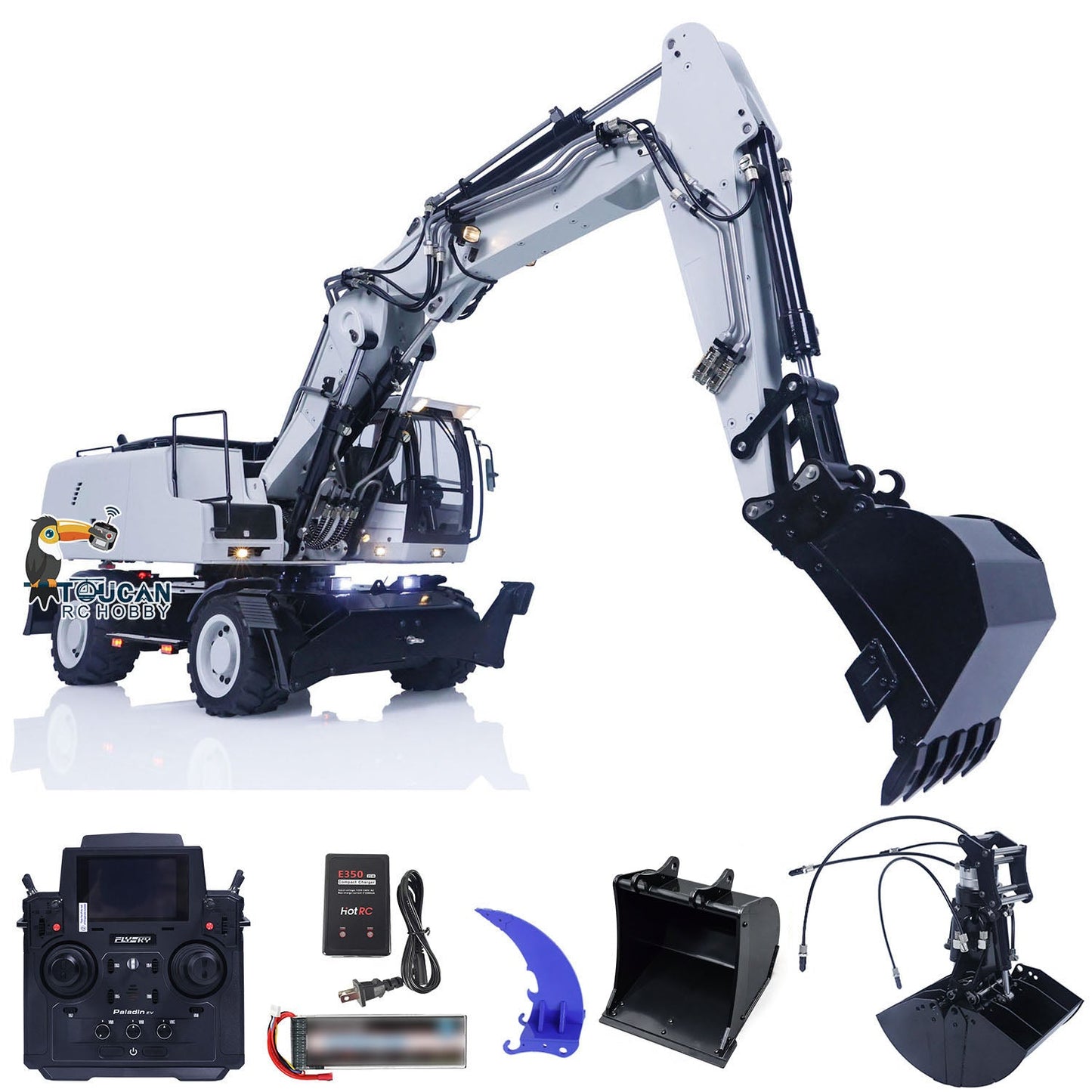TOUCAN RC HOBBY MTModel 946-3 1/14 Metal RC Hydraulic Excavator Clamshell Bucket 8-ways Reserving Valves Ripper Sound Light for Model Enthusiasts
