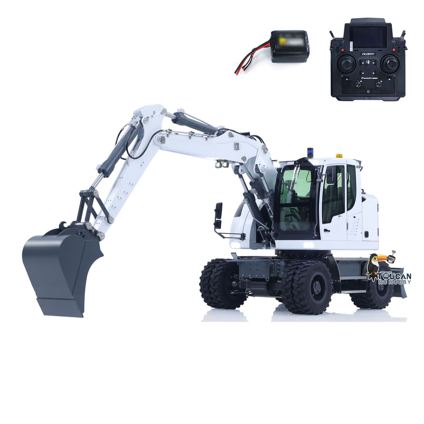1/14 Remote Control Hydraulic Wheeled Excavator 7-ways Valve RC Digger 2WD/4WD Engineering Vehicle RTR Axle Lock PL18EV Lite