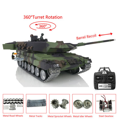 Henglong 1/16 7.0 Customized Leopard2A6 RC Tank 3889 w/ Metal Tracks Road Wheels Barrel Recoil 360Degrees Rotating Turret Engine Sound