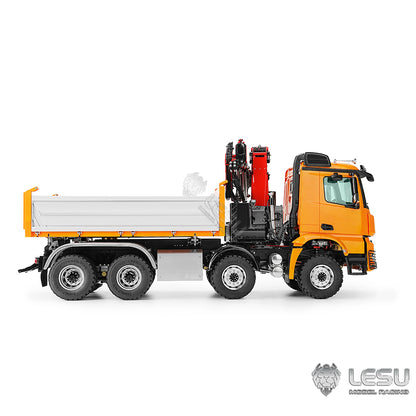 LESU 3348 1/14 Metal Hydraulic 3 Ways RC Dump Truck with Crane 2 Speed Transmission 7CH Valve Sound Light for Construction Vehicle Enthusiast