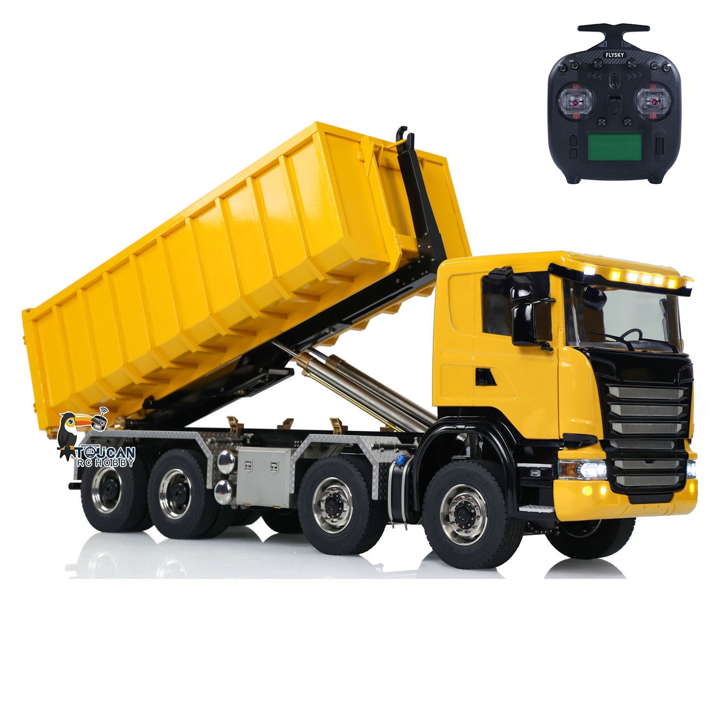 Toucanhobby G88 1/14 Metal 8x8 RC Roll On Off Hydraulic Dump Truck PNP 3 Speed Transmission Differential Lock Axles ST8 Controller Light Sound System for Construction Model Collectors
