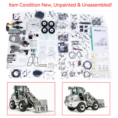 LESU AOUE AT1050 1/14 Metal 4X4 RC Hydraulic Telescopic Arm Loader Sound Light System Fork Bucket for Construction Vehicle Enthusiast